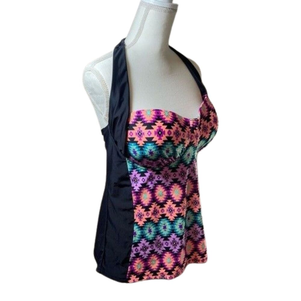 Catalina Southwest Aztec Print Halter Bikini Tankini Swim Top XL D/DD
